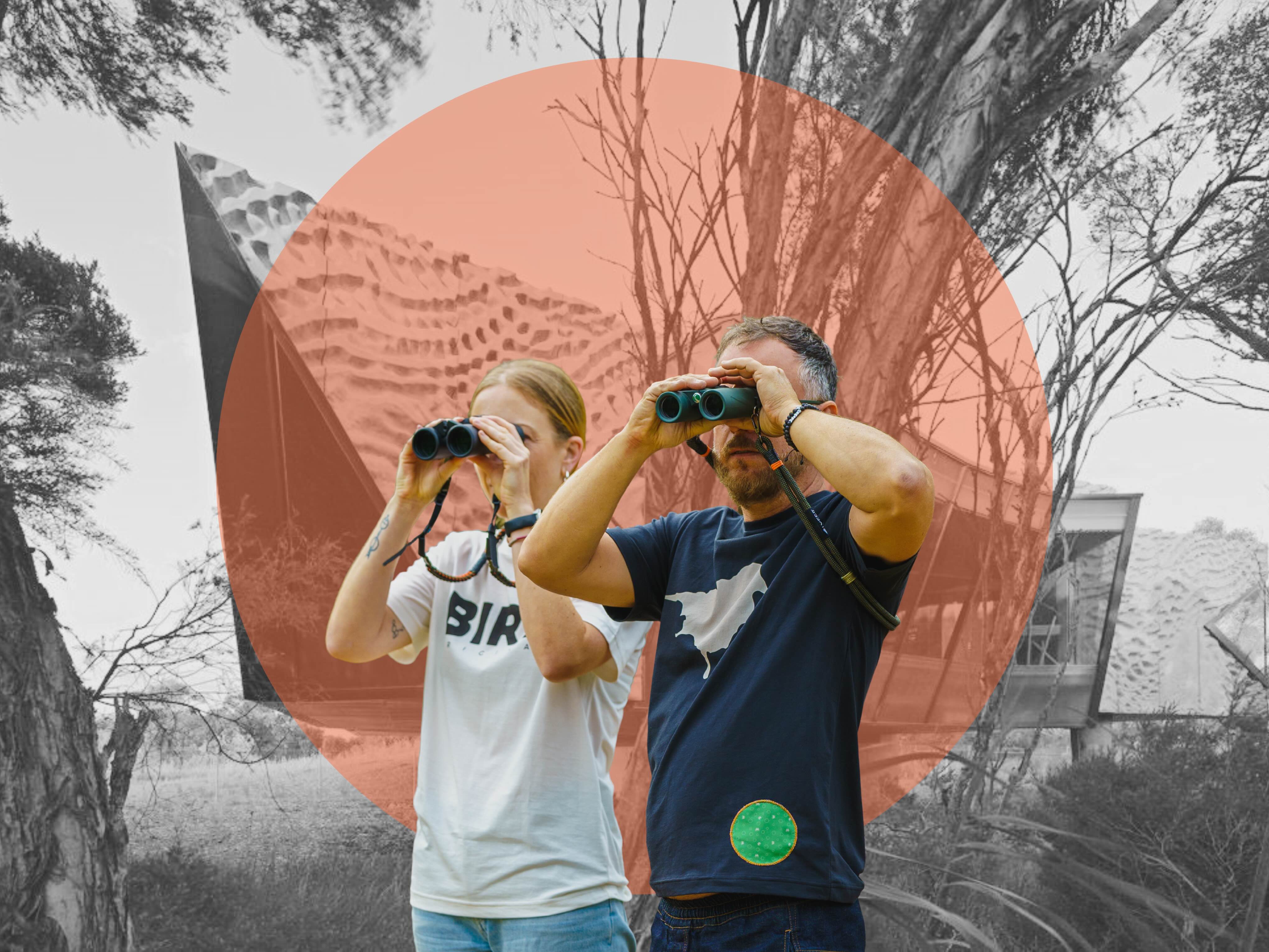 Cover Image of two birders with the backdrop of the Edithvale-Seaford Wetlands Discovery Centre