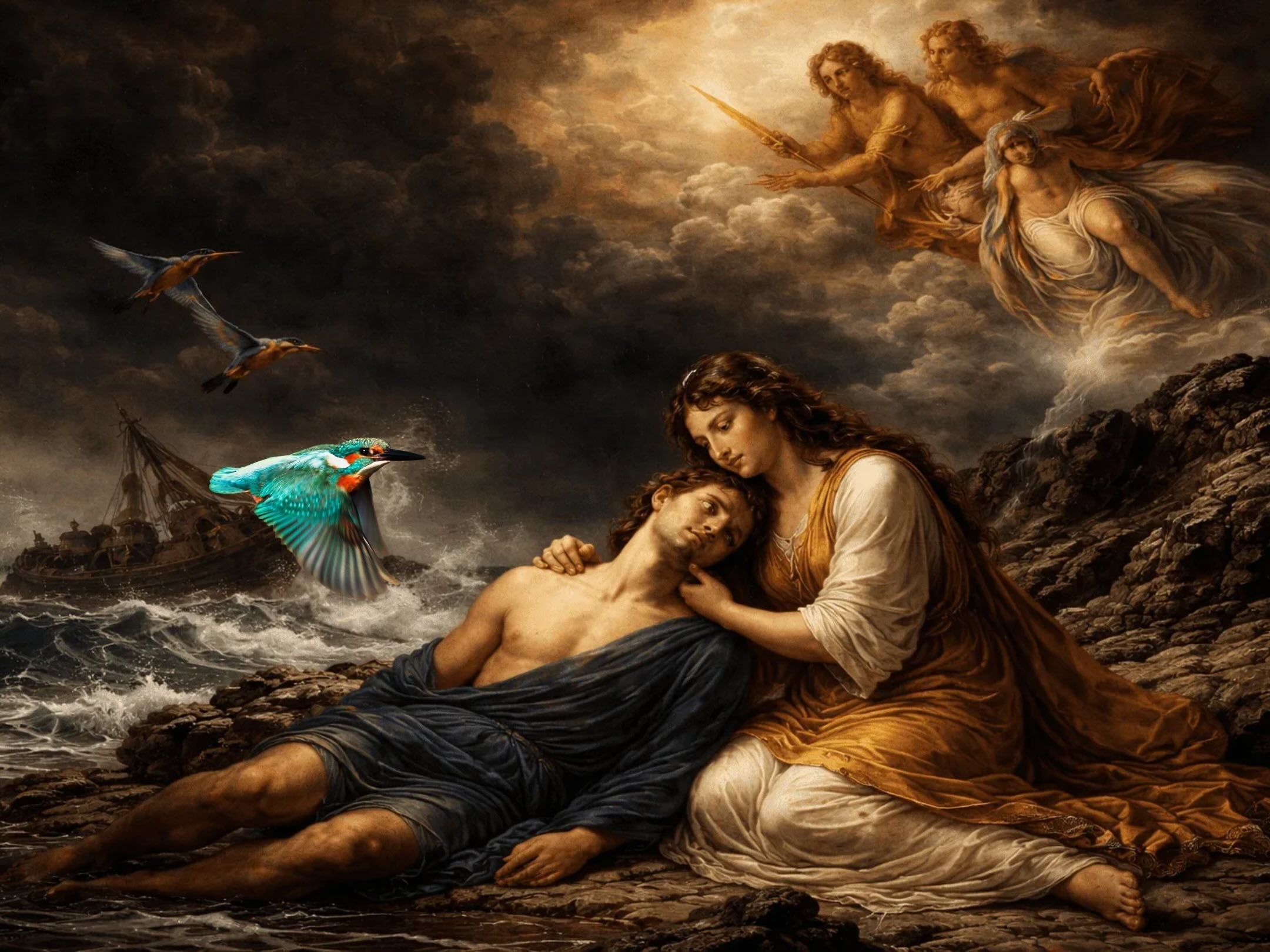 The Myth of Alcyone showing the Common Kingfisher of Greece