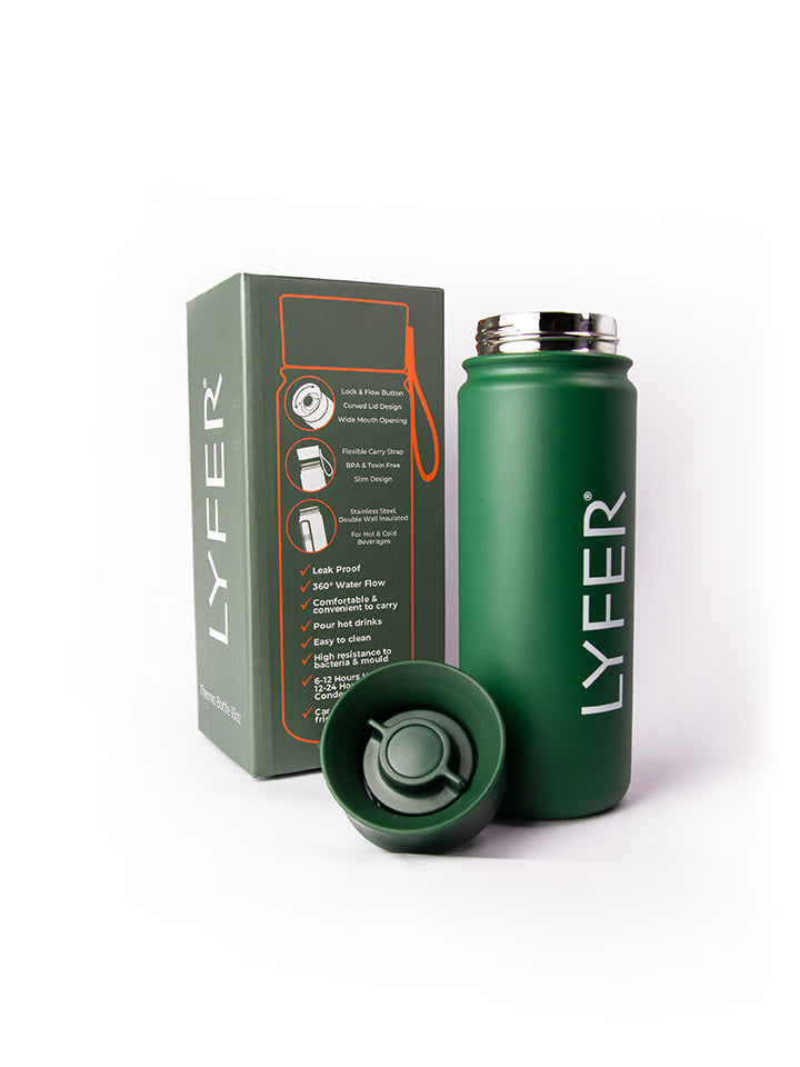 Full shot of the Thermo Bottle for Birders and the the original designer lyfer packaging. Birdwatching accessories and great gift for bird lovers in Australia.