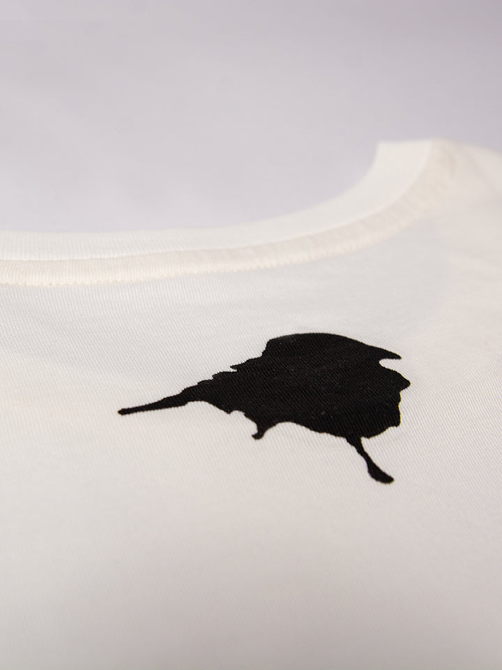 Back of the bird print t-shirt featuring a bold birdmark lyfer original design on soft jersey cotton fabric. This bird print t-shirt is a great gift for birdwatchers.