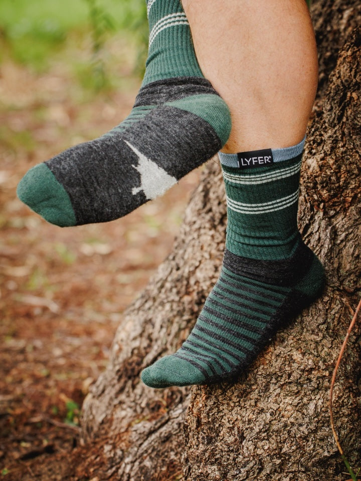 Field Socks, edition 2 by LYFER, outdoor against a tree