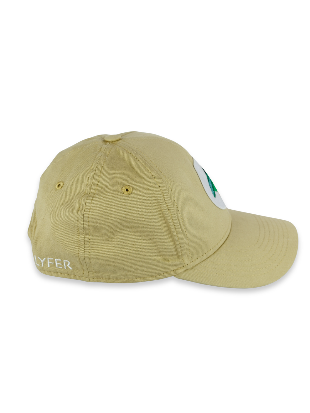 Studio shot of Bird patch cap showing detailed embroidery and side of patch