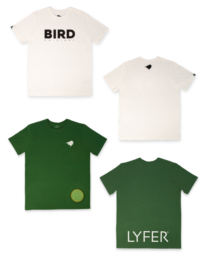 Lyfer Bird original and LYFER brand tees showing front and back as part of bundle