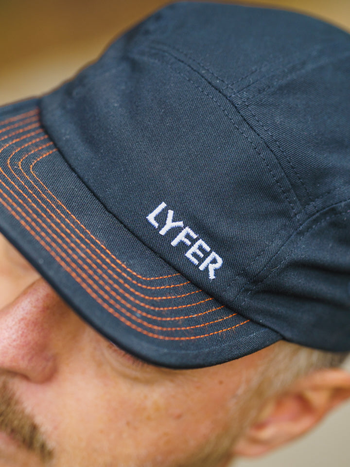 Close up of model wearing the Lyfer 5 panel cap hat - Birdwatching gear – great gift for bird lovers in Australia