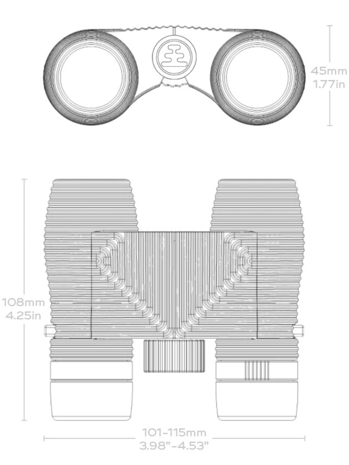 Image of NOCS binoculars 8x25 dimension diagram
