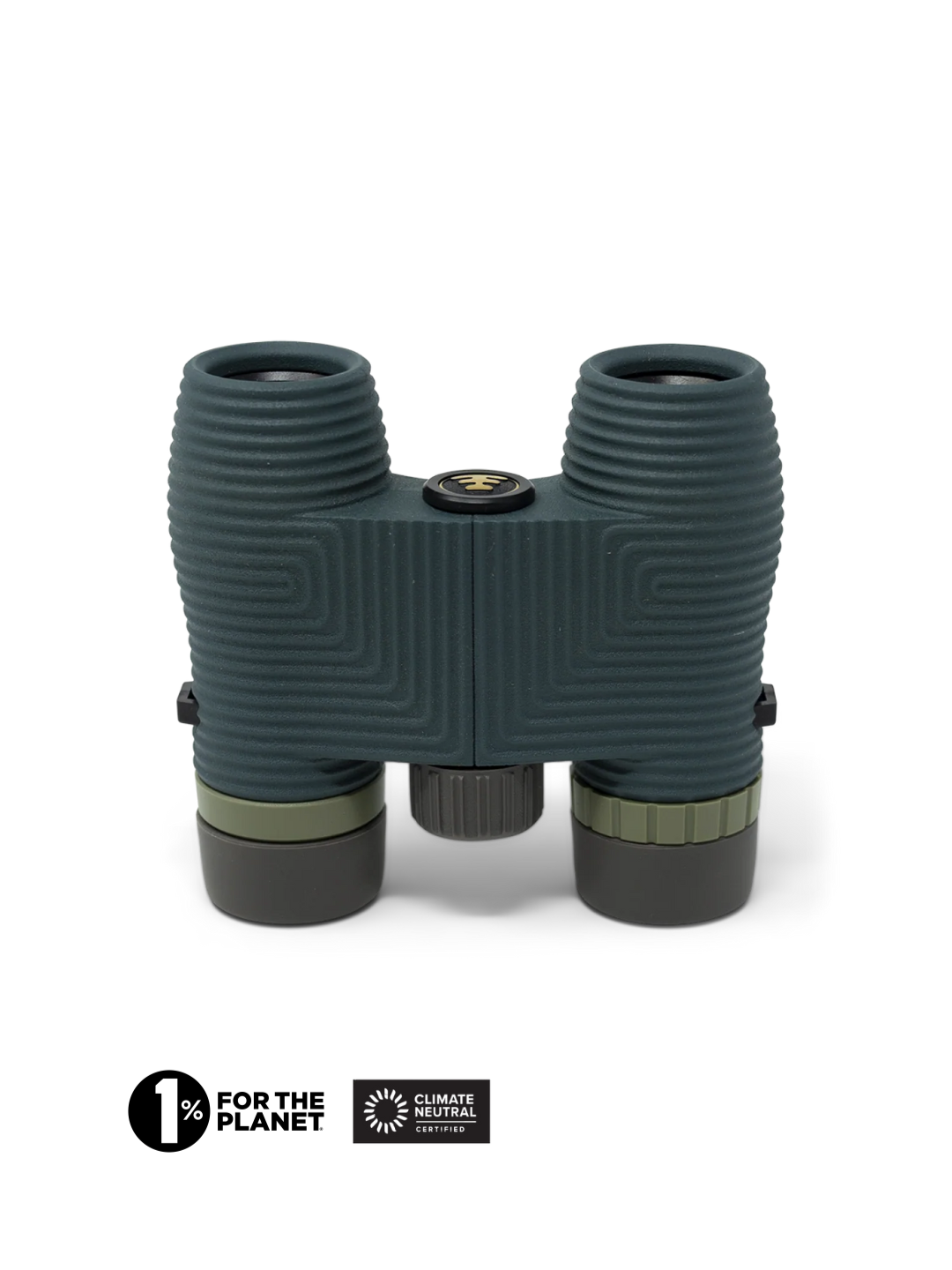 NOCS Green binoculars with certification logos on a white background