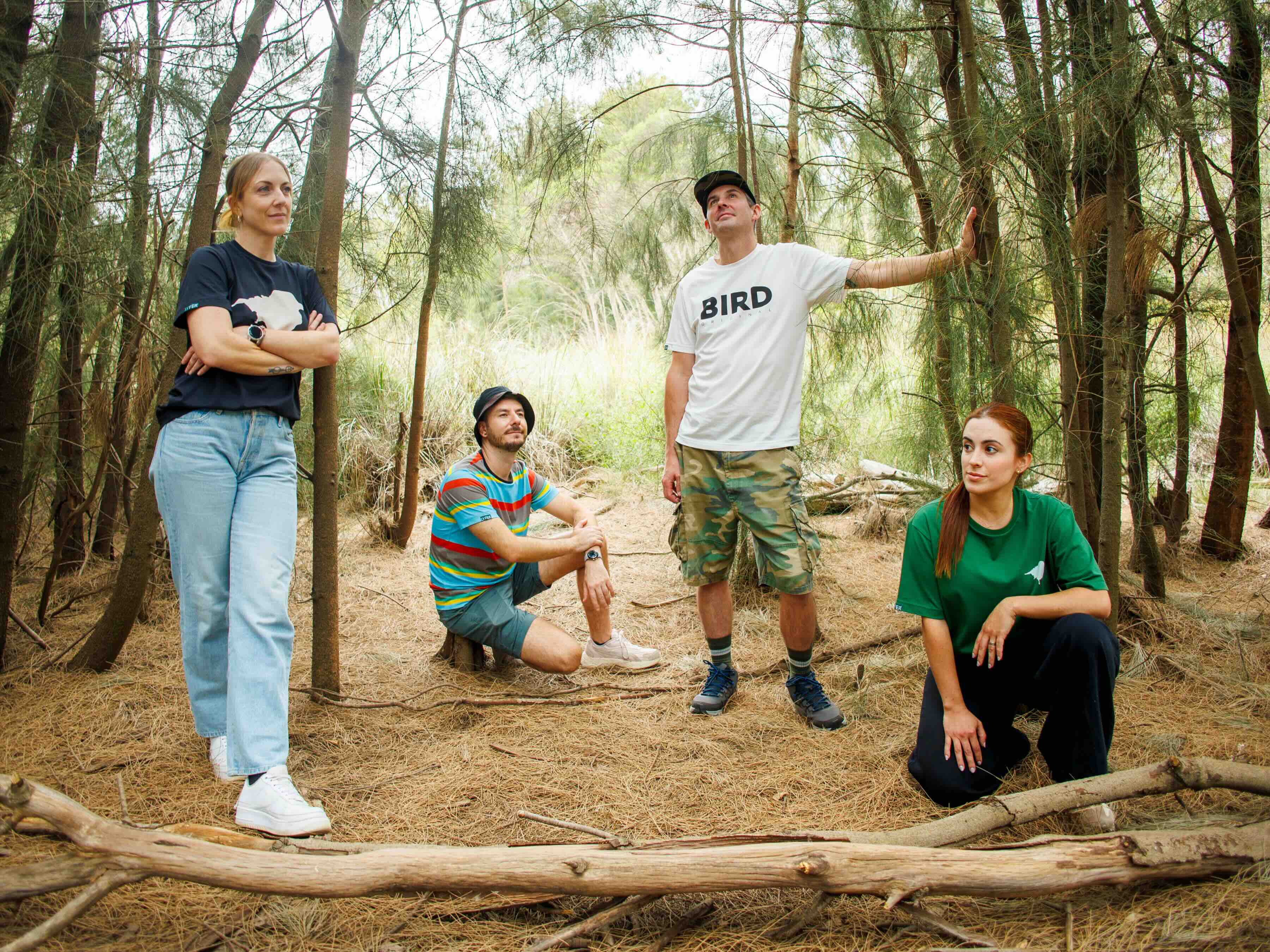 Image of models wearing lyfer t-shirts in the forests.