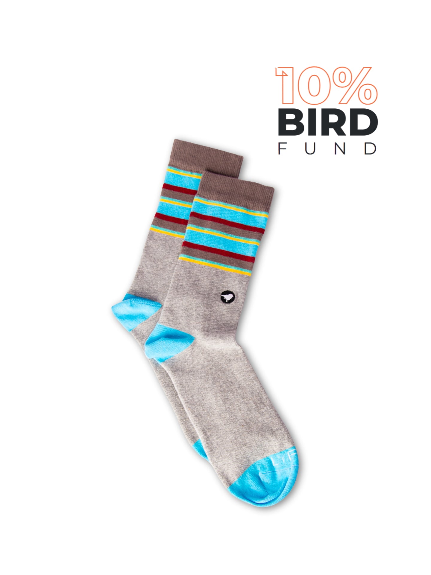 Lyfer Endangered Range socks of the Golden-shouldered Parrot colours with a '10% Bird Fund' text on a white background.