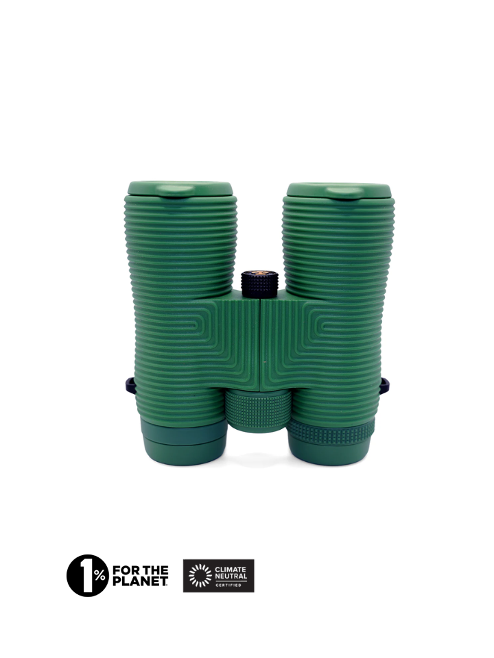 NOCS 8x42 birding binoculars on a white background with '1% for the Planet' and 'Climate Neutral' logos.