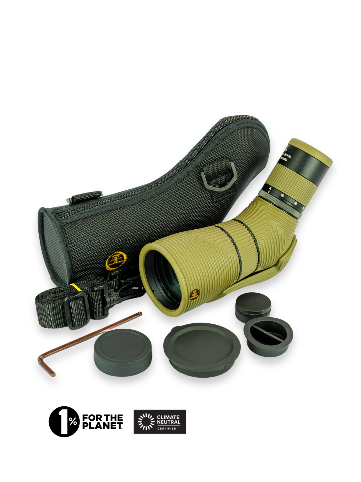 Green NOCS Scope Lite with carrying case and accessories on a white background