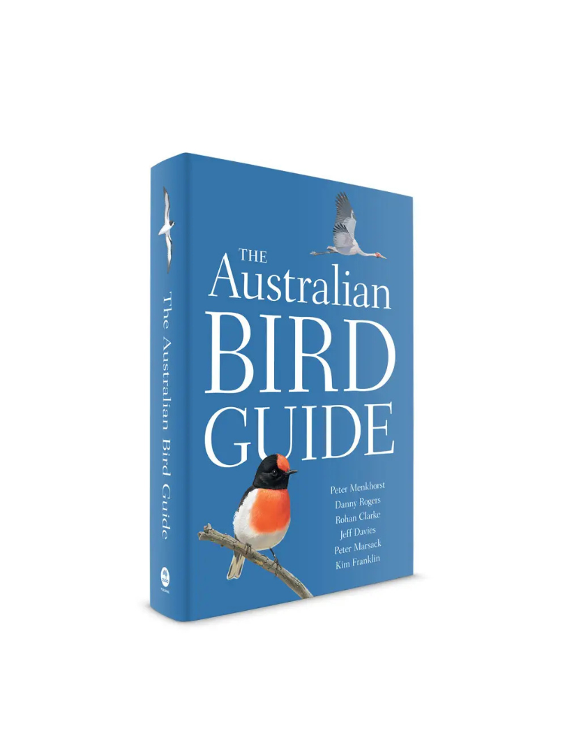 Image of the Australian Bird Guide, by CSIRO Publishing, featuring a Brolga and a Scarlet Robin
